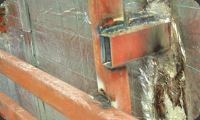 Construction of color steel pipe : When welding materials, be cautious of getting fire and damaging glass from welding sparks.