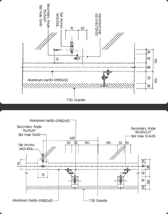 Detailed partial cross-sectional drawing